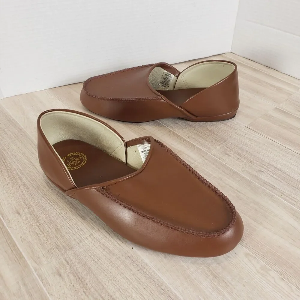 L.B. Evans Chicopee Men’s Slippers 9EE Brown Leather Slip On Moc Toe 2198